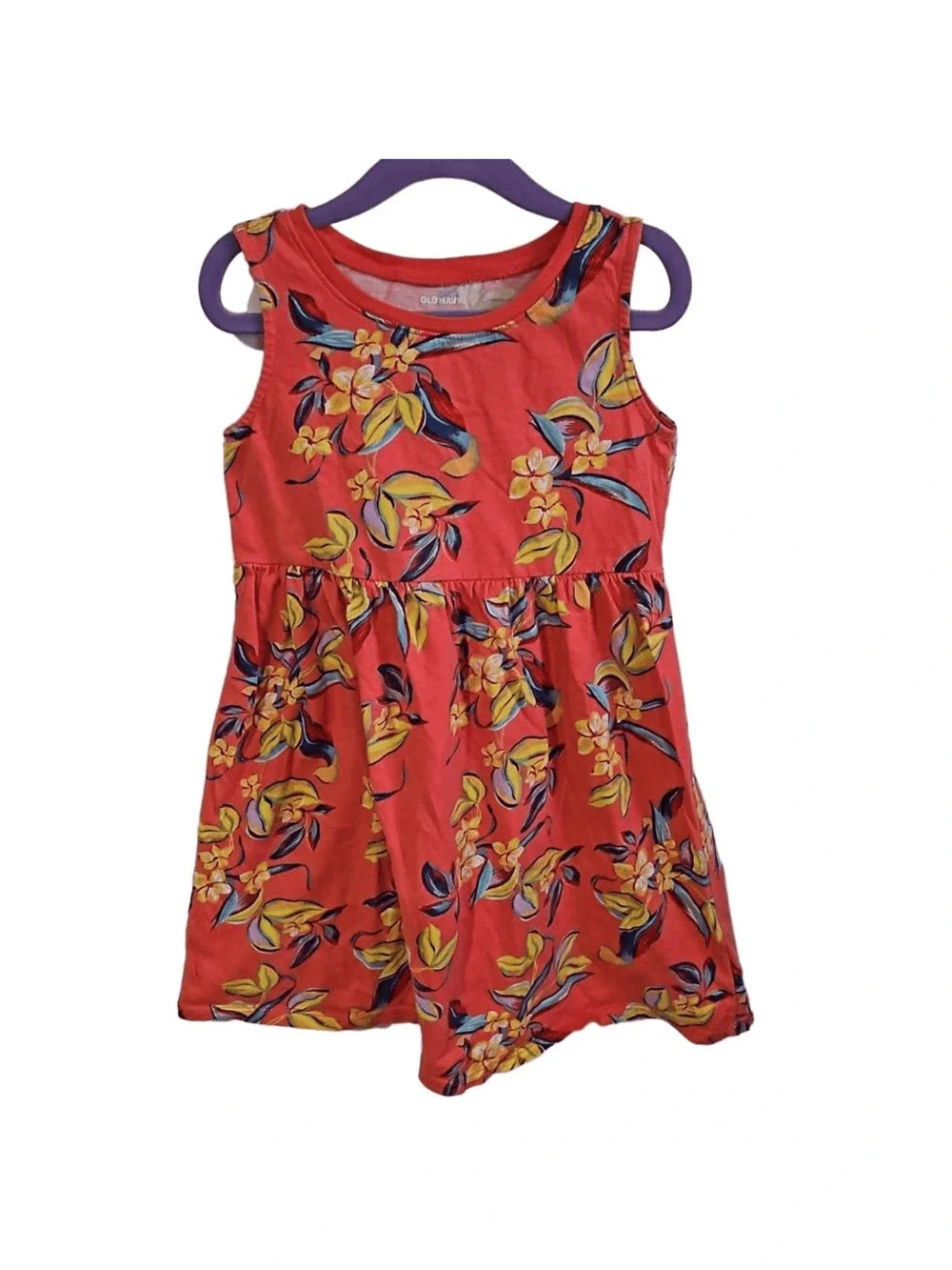 Old Navy Kid's Size 5T Sleeveless A-Line Dress Muted Red Tropical Floral Print